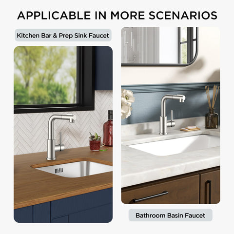 FORIOUS faucet with 360-degree swivel spout for full sink access and versatile use.
