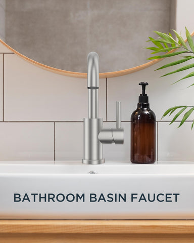 FORIOUS metal pop-up drain matching the faucet finish
