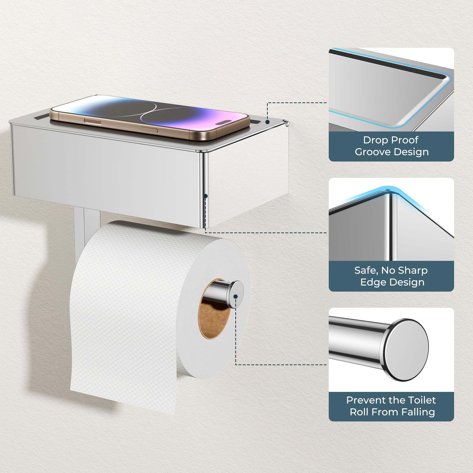 FORIOUS built-in wipes dispenser shelf, discreet storage for privacy essentials.