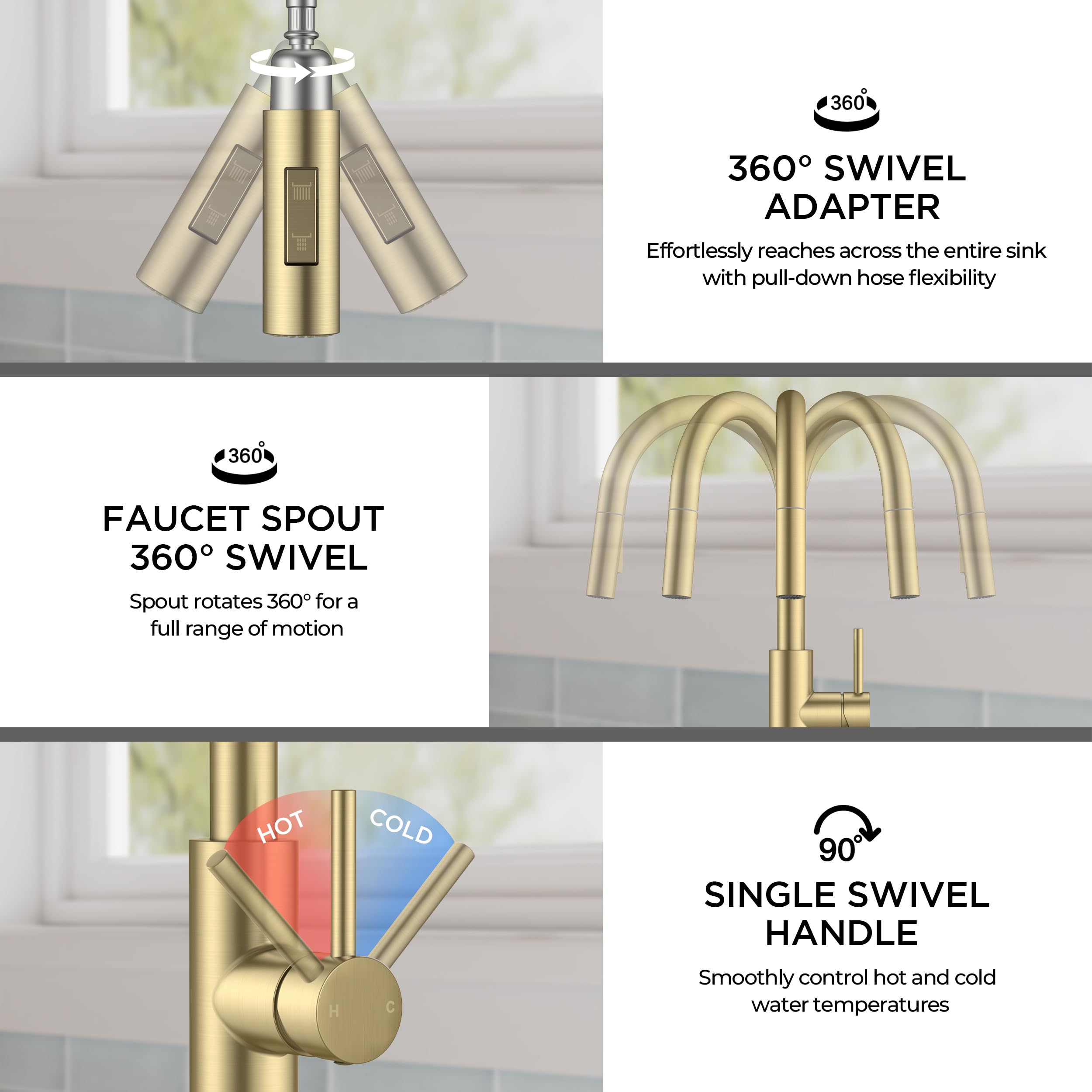 FORIOUS 18-inch hose provides flexible reach in the sink