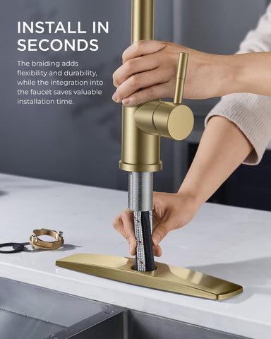 FORIOUS gold faucet includes a 10-inch deck plate for 1-3 hole installations.