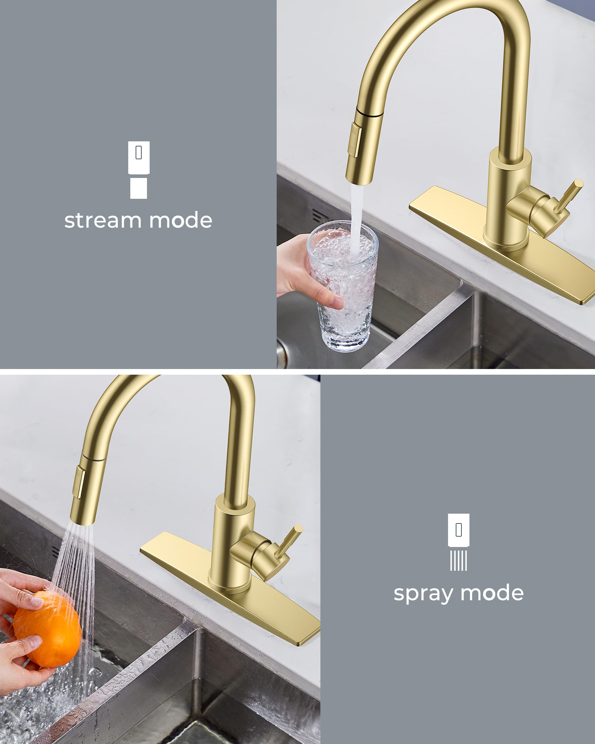 FORIOUS Gold faucet 360° swivel for complete sink access