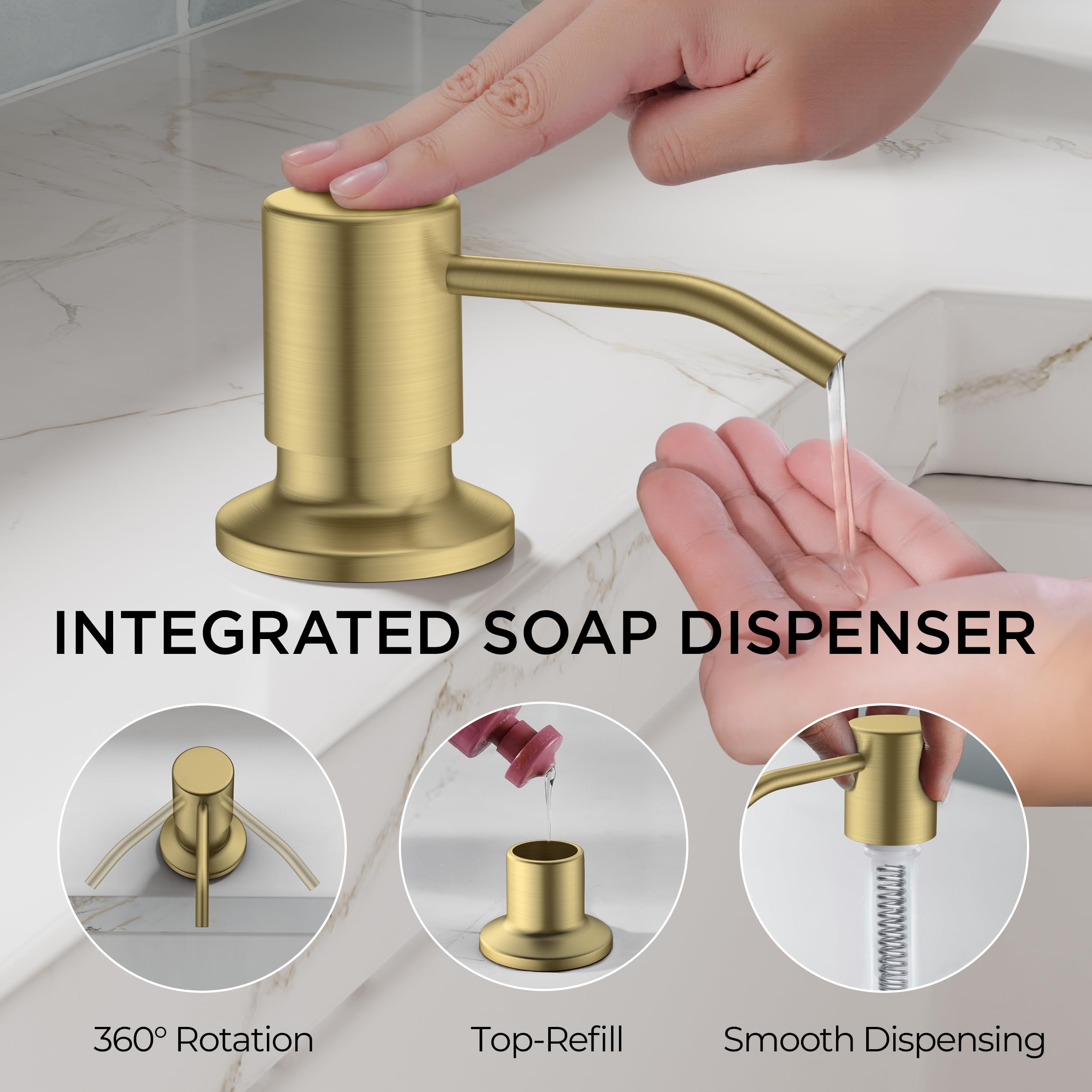 FORIOUS Gold faucet ceramic valve delivers drip-free, durable performance