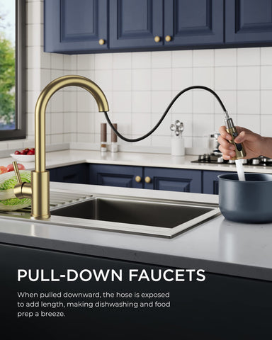 FORIOUS gold faucet high arc design adds reach and style to any kitchen or RV kitchen.