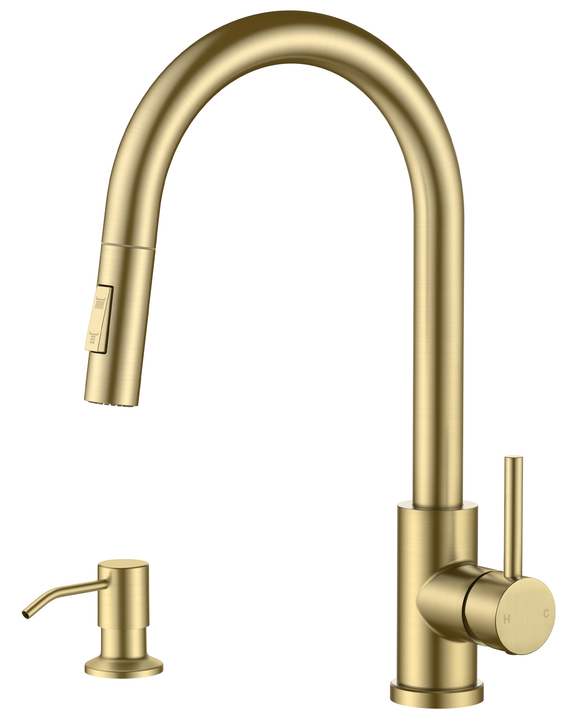 FORIOUS Gold kitchen faucet pull-down sprayer for flexible reach while cooking