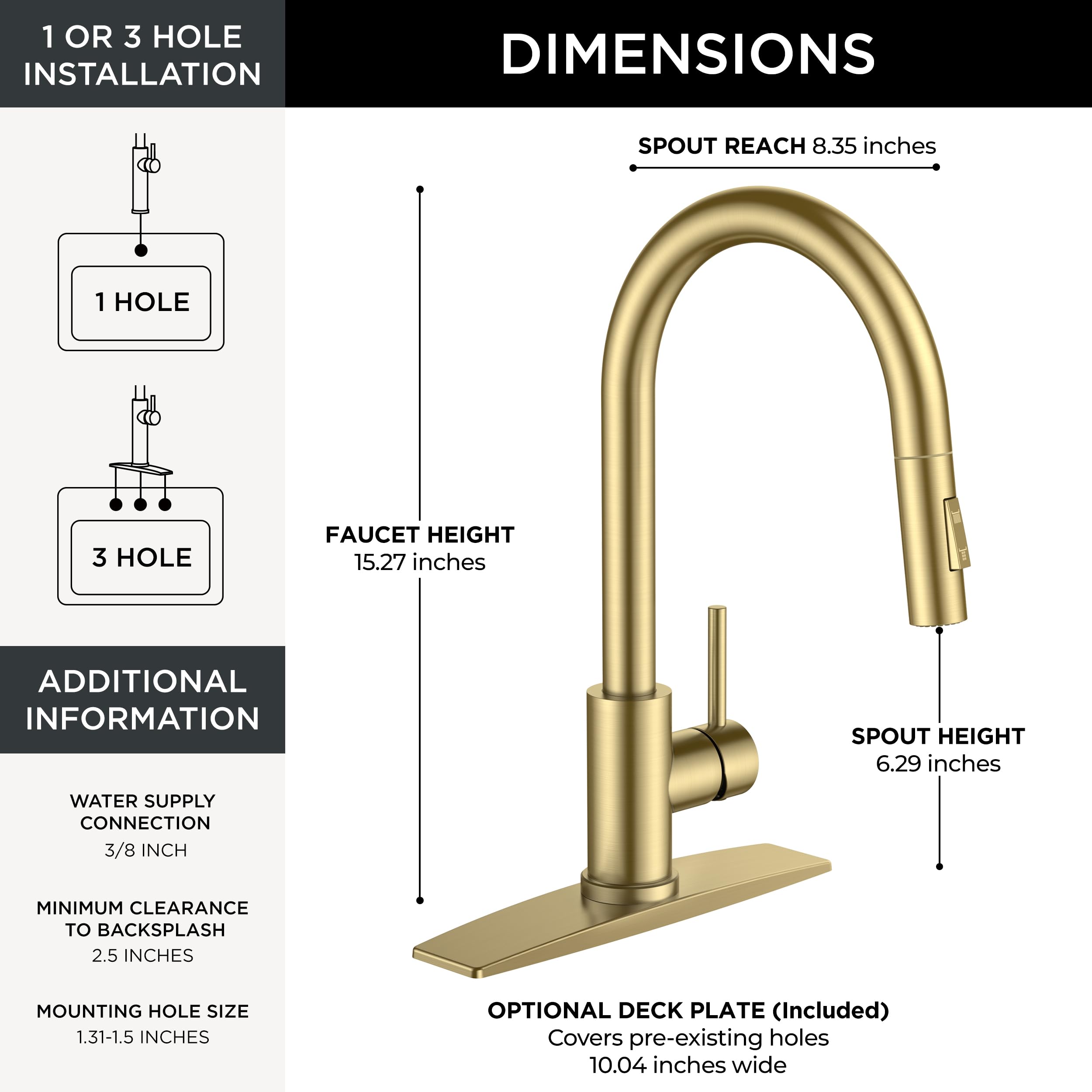 FORIOUS Gold faucet with pull-down sprayer for thorough dish cleaning