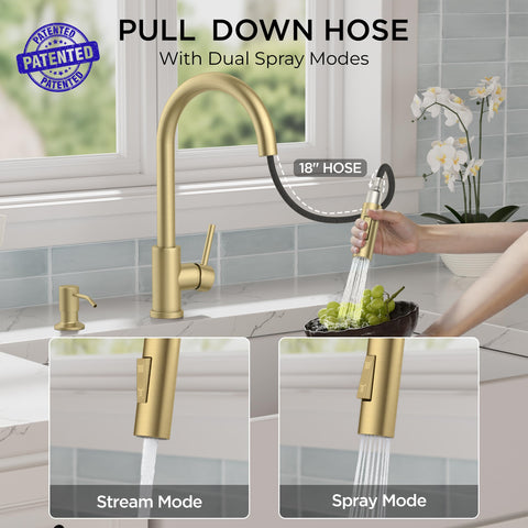 FORIOUS Gold kitchen faucet soap dispenser keeps dish soap within easy reach