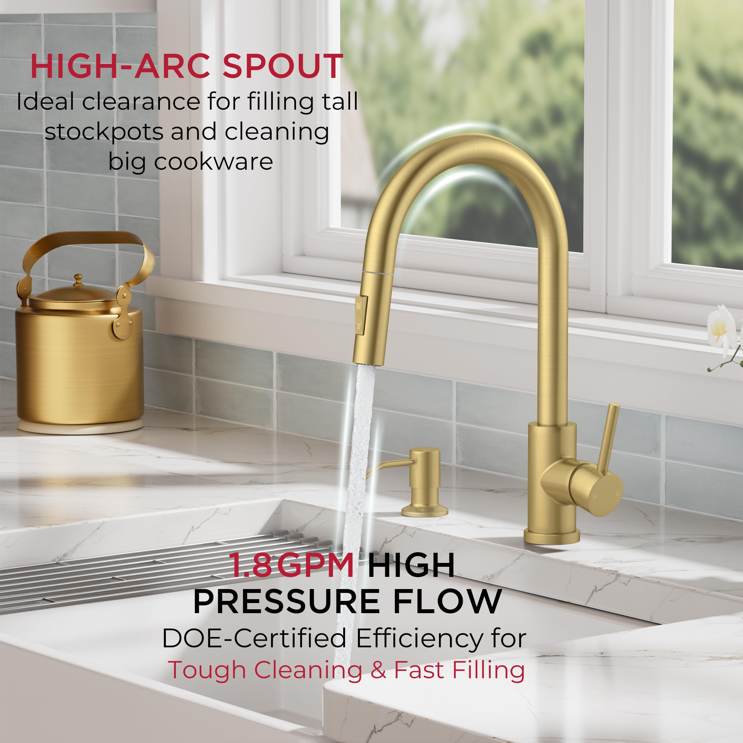 FORIOUS Gold faucet stainless steel finish resists water spots and scratches