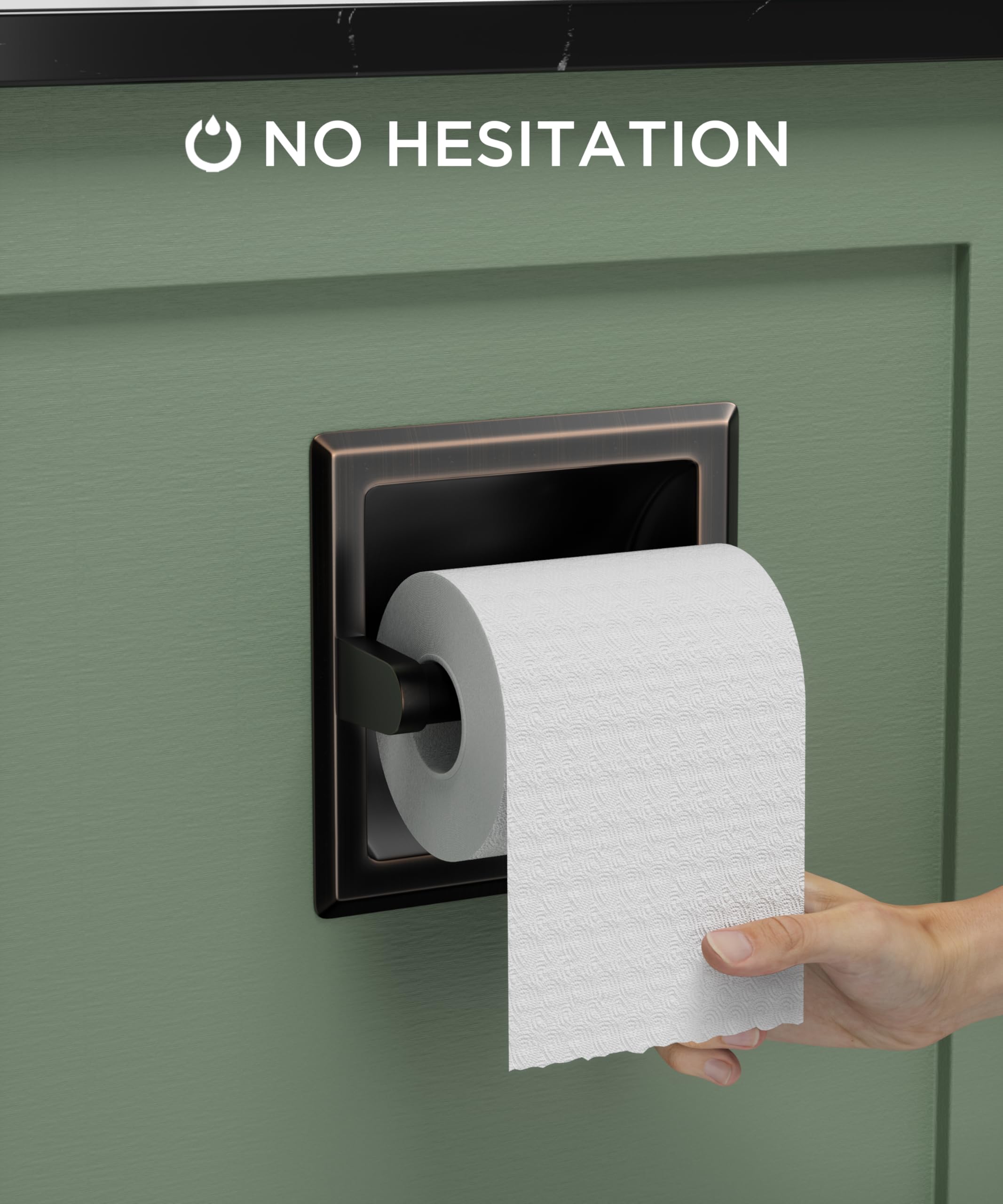 FORIOUS in-wall bronze dispenser blends with bathroom decor for a tidy look.