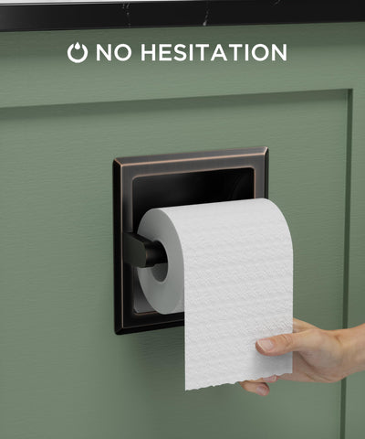 FORIOUS in-wall bronze dispenser blends with bathroom decor for a tidy look.
