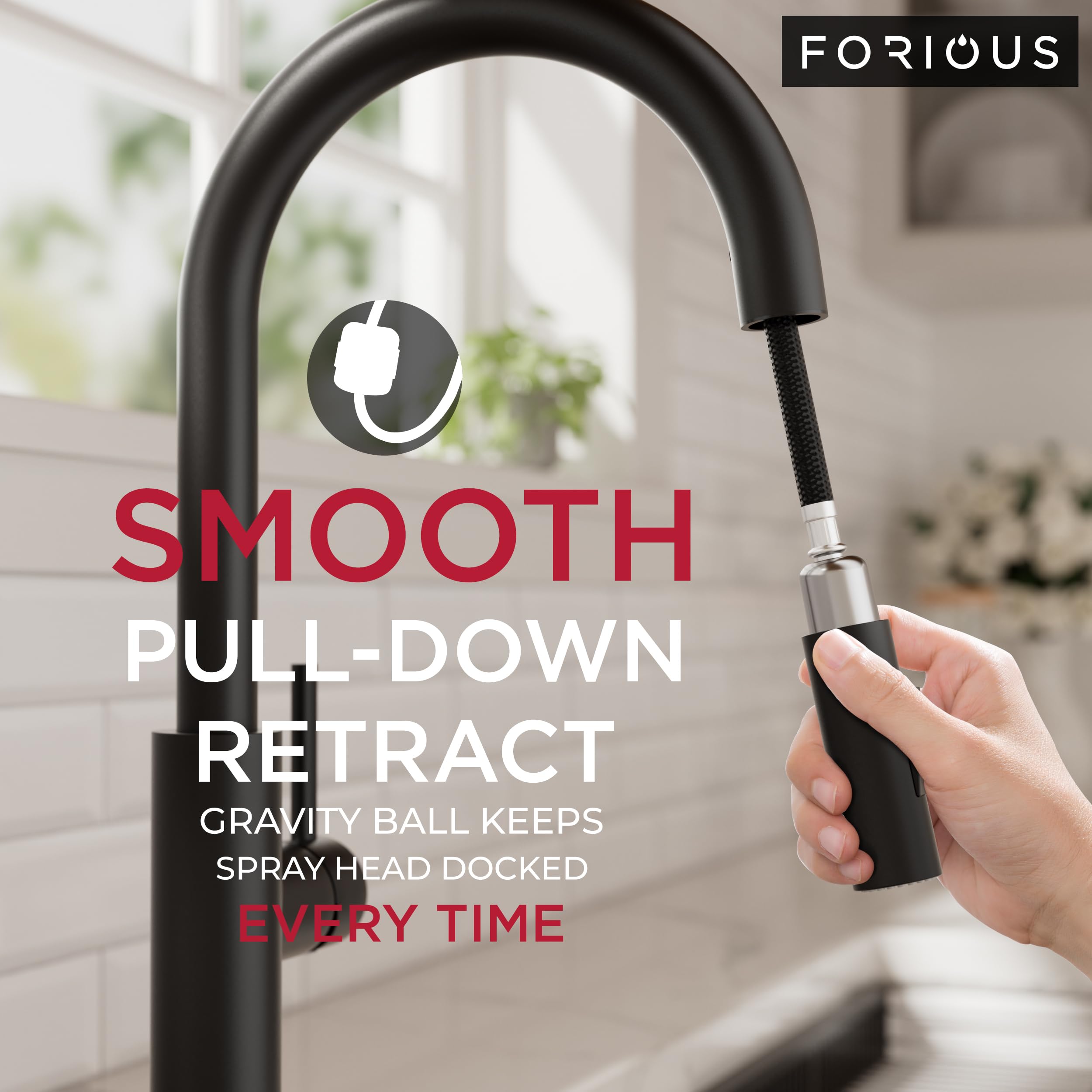 FORIOUS 18-inch hose provides flexible reach for large pots and sinks.