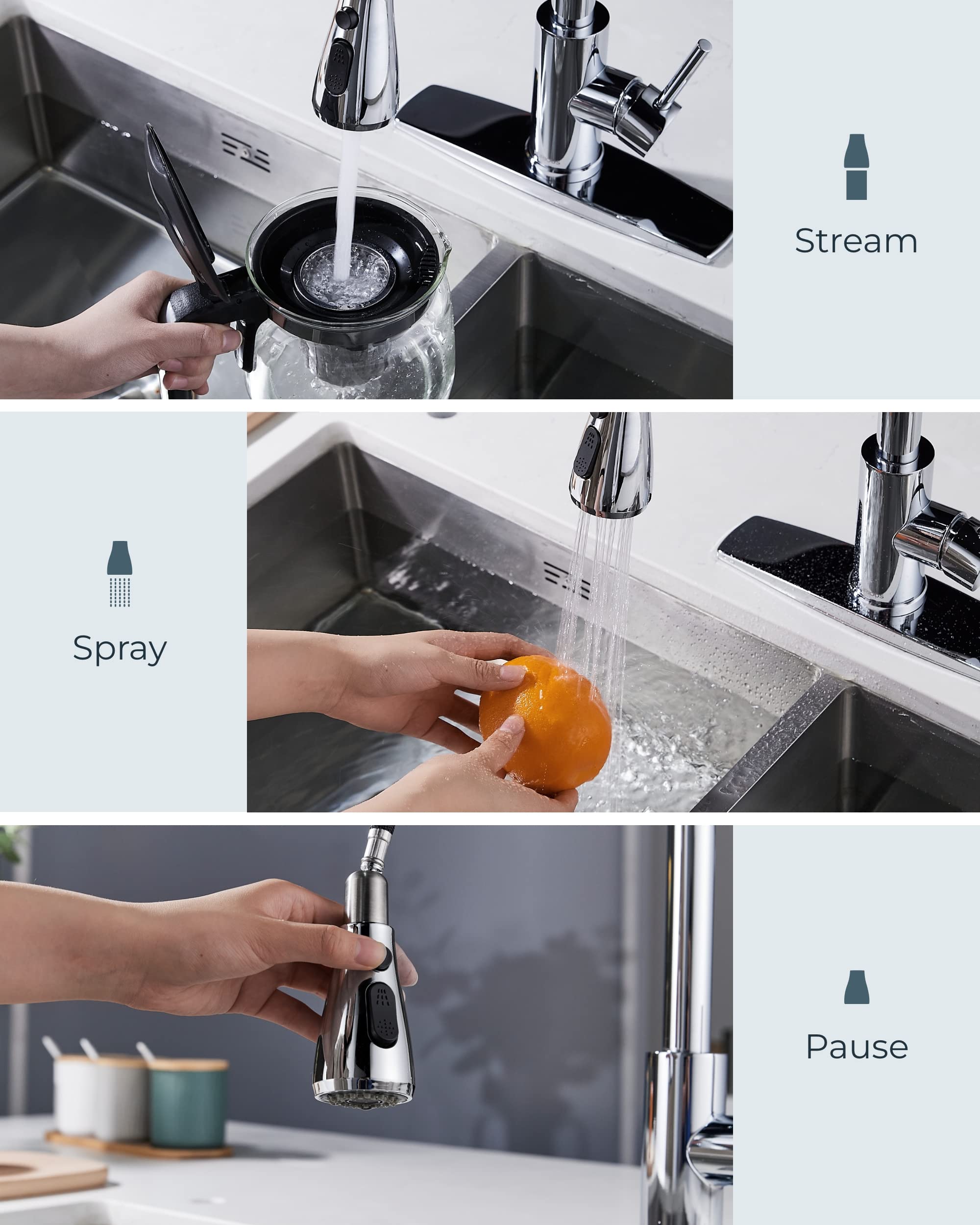 FORIOUS 18-inch retractable hose reaches every corner of the sink.