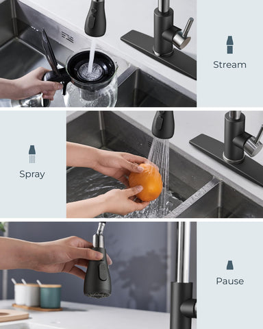 FORIOUS faucet with 360 rotation spray head for complete sink coverage