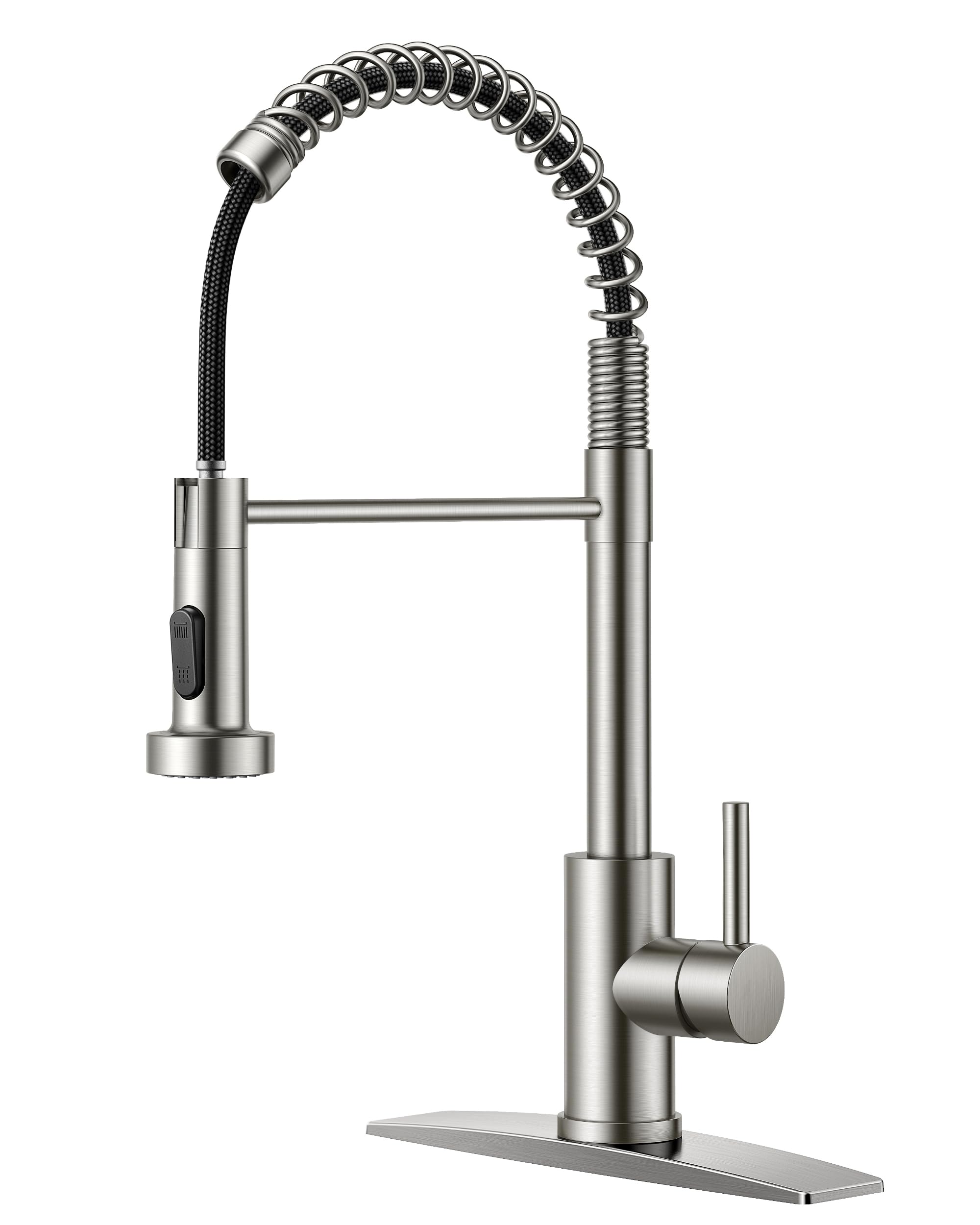 FORIOUS kitchen faucet in brushed nickel with pull-down spray for versatile tasks