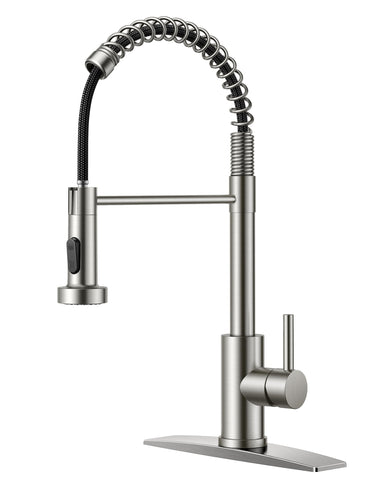 FORIOUS kitchen faucet in brushed nickel with pull-down spray for versatile tasks