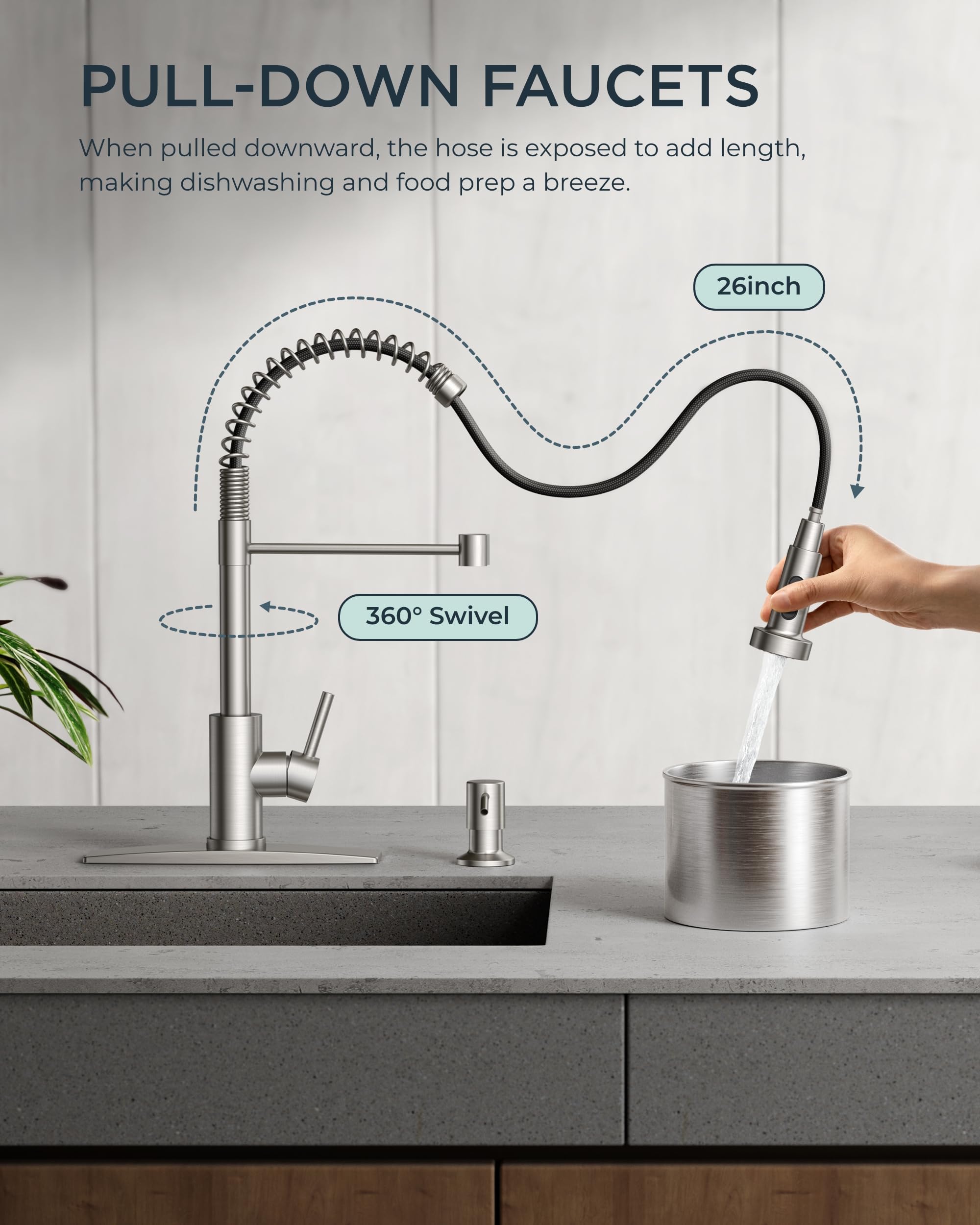 FORIOUS faucet spray mode shown for heavy-duty rinsing and pan cleaning
