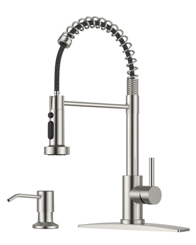 FORIOUS kitchen faucet with brushed nickel finish offers durable, modern style.