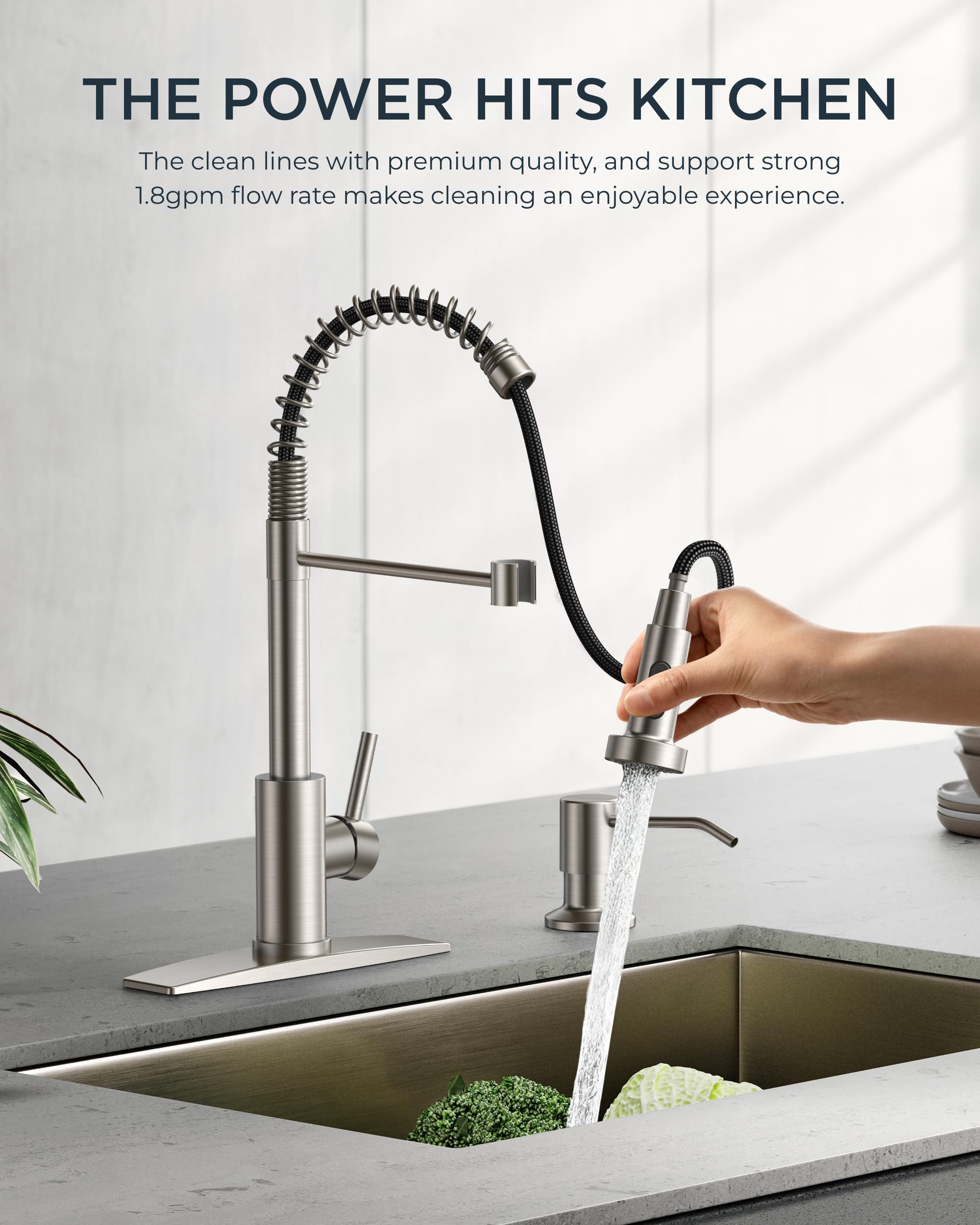 FORIOUS pull-down sprayer delivers consistent 1.8 GPM flow at 60 PSI
