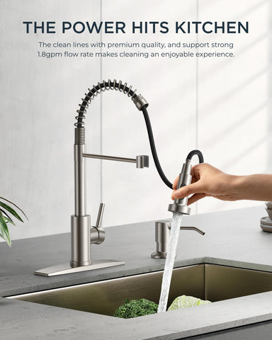 FORIOUS pull-down sprayer delivers consistent 1.8 GPM flow at 60 PSI
