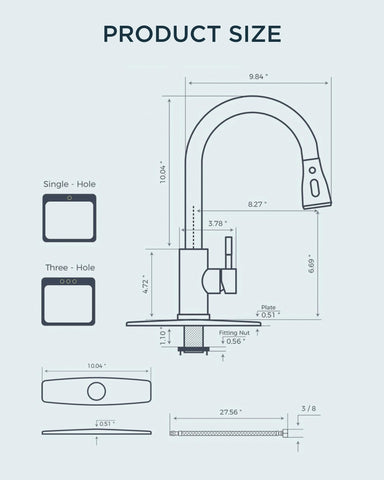 FORIOUS deck plate included enables quick installation on 1- or 3-hole sinks.