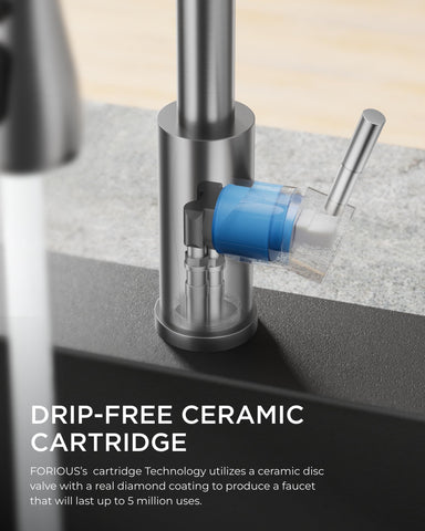 FORIOUS installed at kitchen sink with smooth water flow.