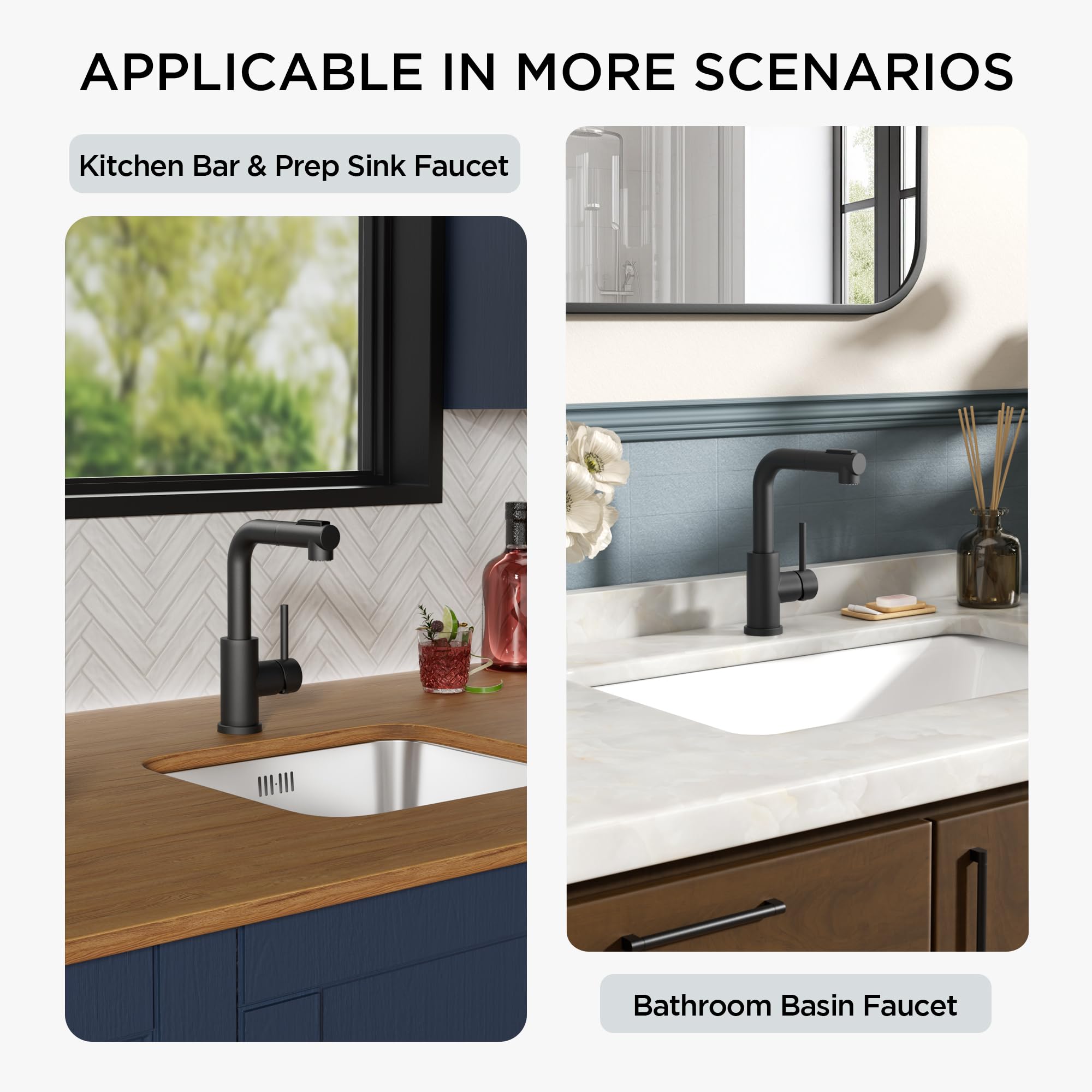 FORIOUS bar faucet with L-shaped design keeps the sink area tidy and reduces splashes.