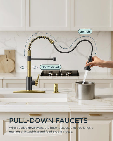 FORIOUS kitchen faucet with large-arc spout for high clearance in busy sinks.