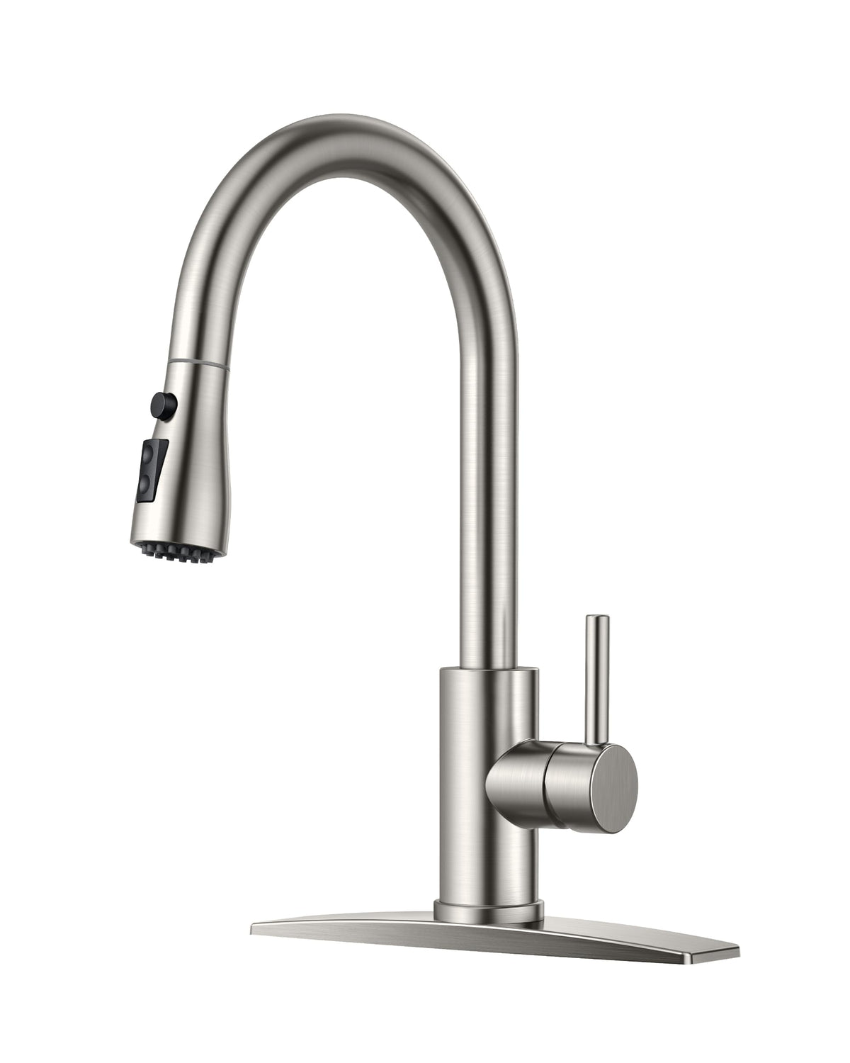 FORIOUS pull-down sprayer close-up in brushed nickel shows durable, easy-to-clean finish.