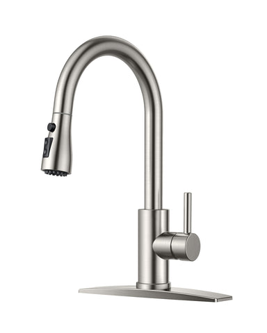 FORIOUS pull-down sprayer close-up in brushed nickel shows durable, easy-to-clean finish.