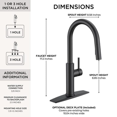 FORIOUS pull-down sprayer faucet in matte black simplifies rinsing and cleaning.