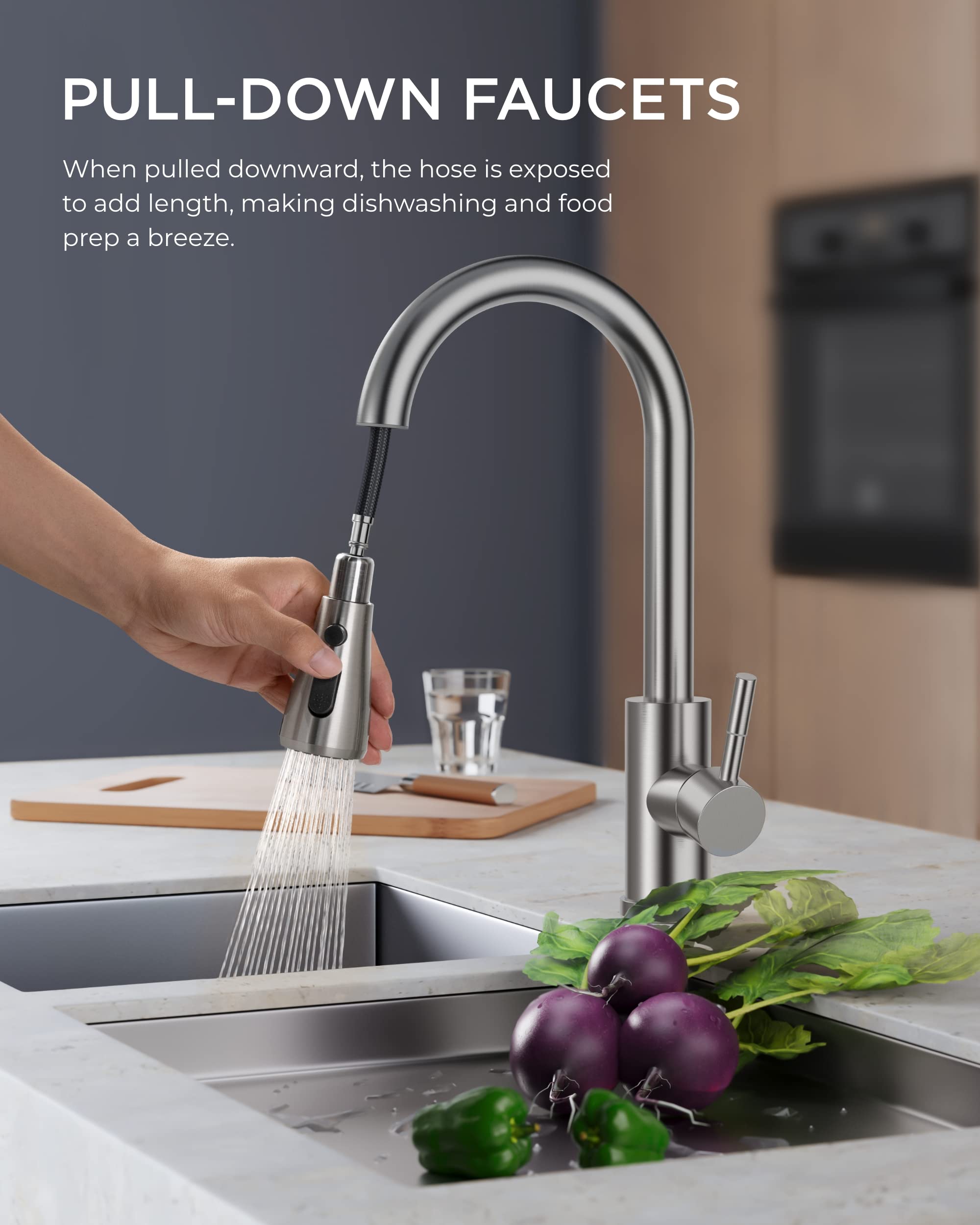 FORIOUS faucet with an 18-inch retractable hose for easy reach and rinsing