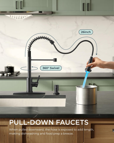 FORIOUS LED kitchen faucet with color-changing temperature light enhances nighttime safety and visibility.