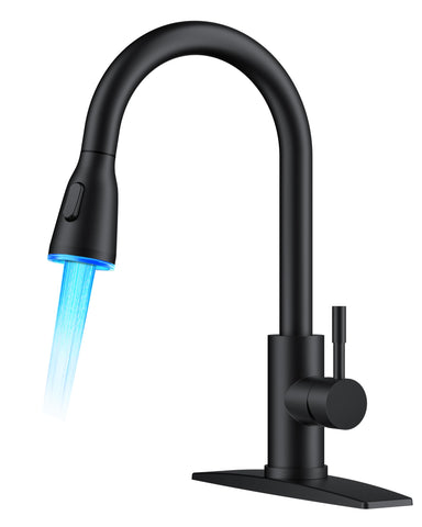 FORIOUS LED kitchen faucet with pull-down black finish for versatile reach and rinsing