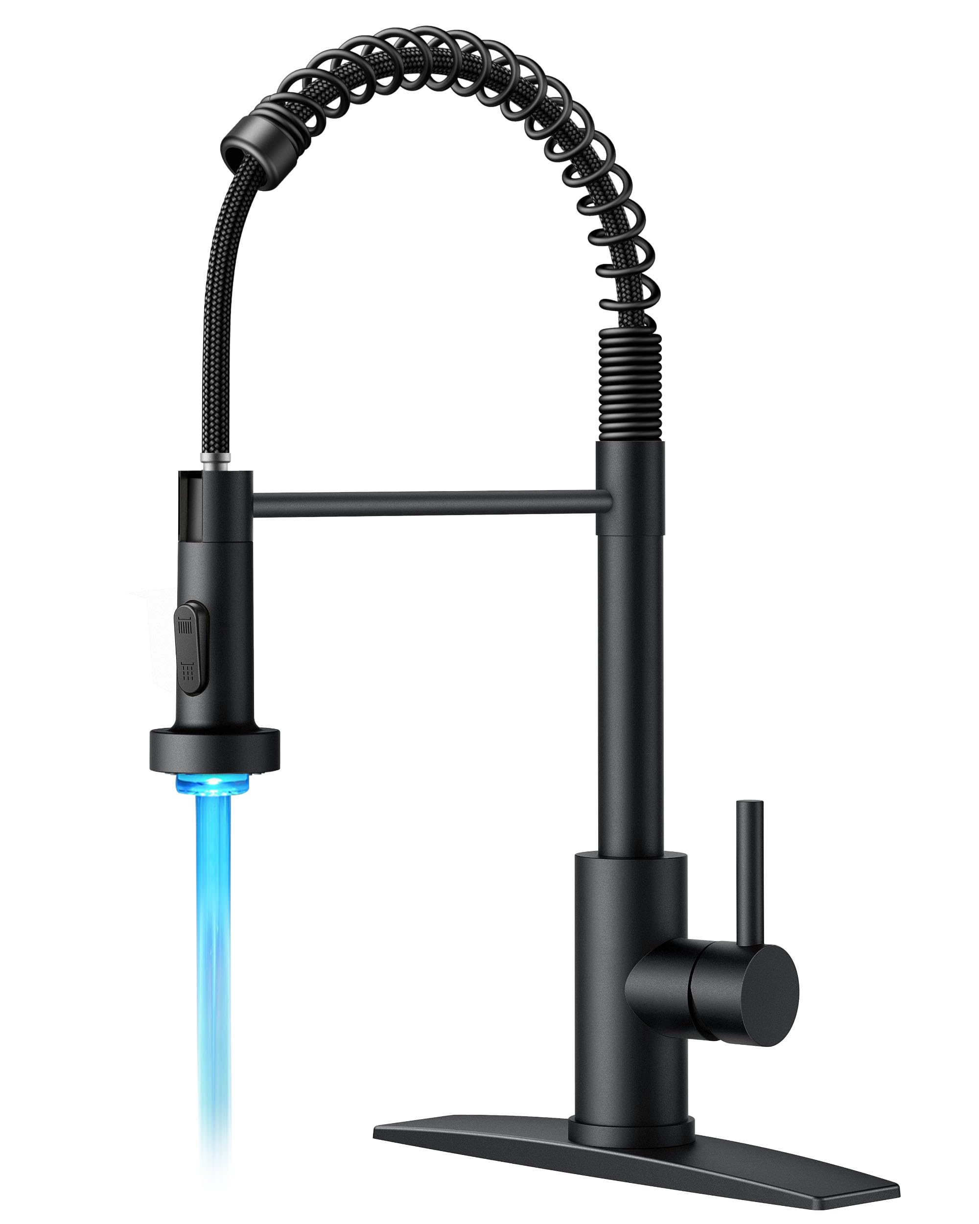 FORIOUS LED kitchen faucet with pull-down sprayer in black, versatile for sink tasks.