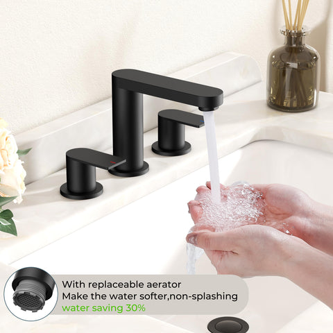 FORIOUS matte black faucet includes 24-inch braided hoses for reliable connections.