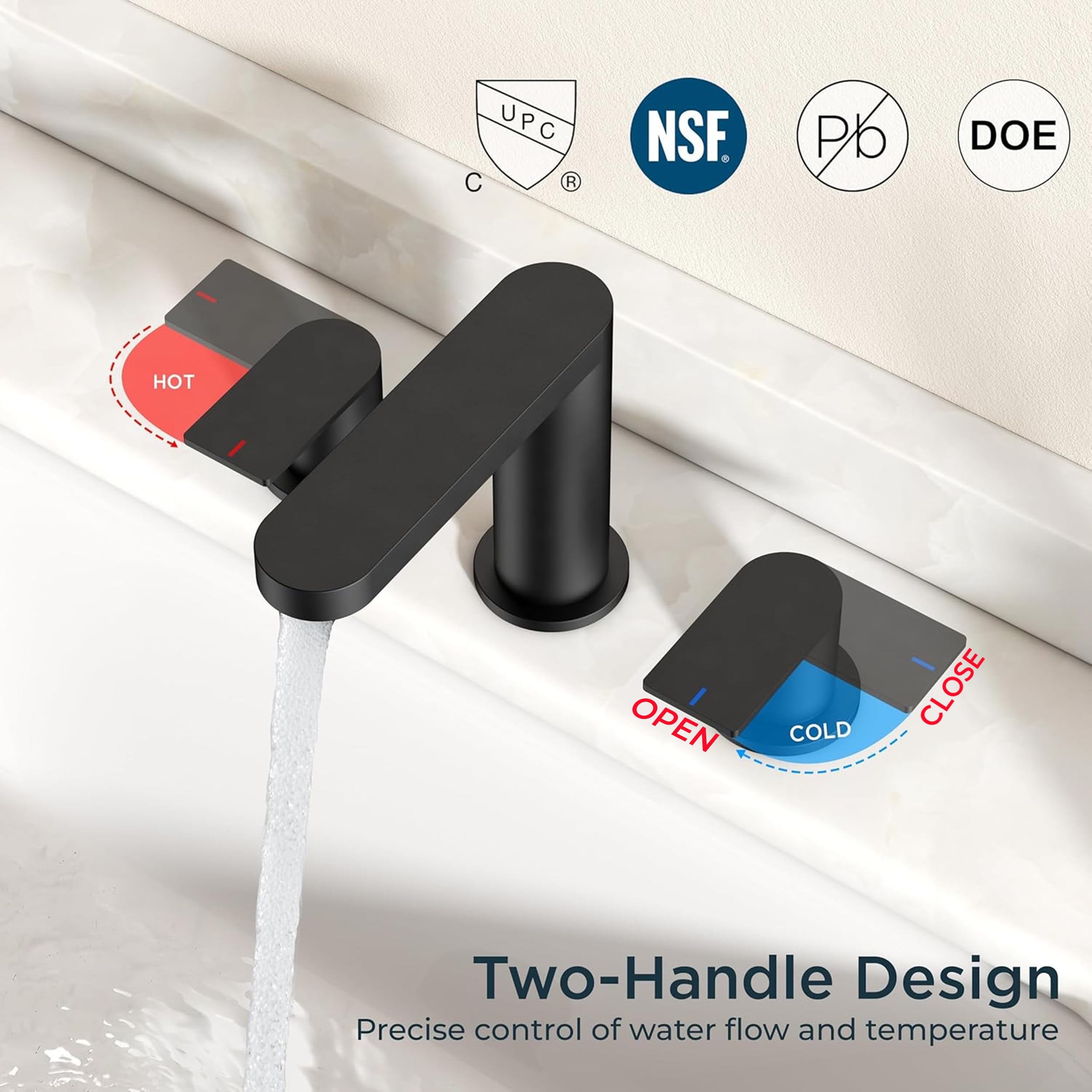 FORIOUS matte black faucet with cUPC lines ensures certified safety and reliability.