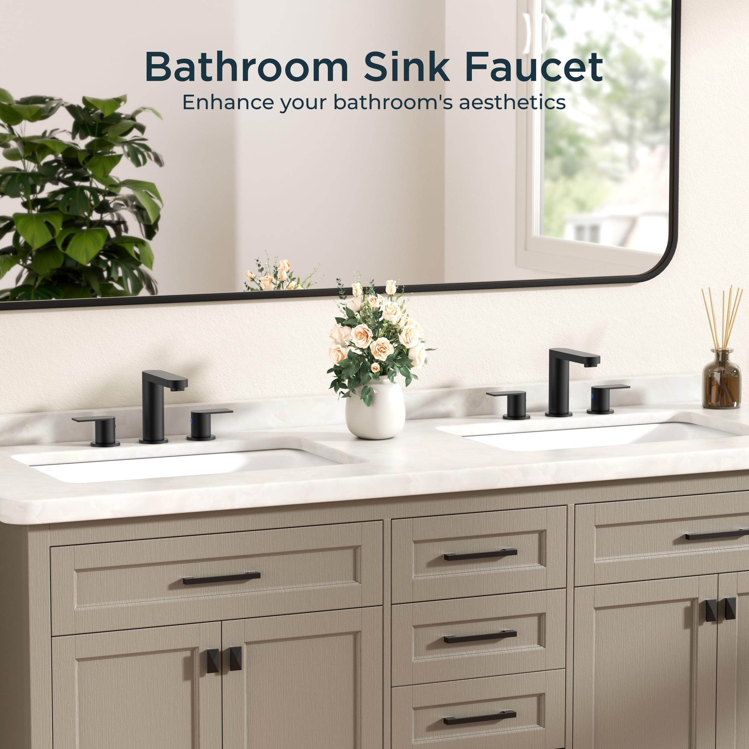 FORIOUS matte black faucet with pop-up drain offers easy basin drainage.