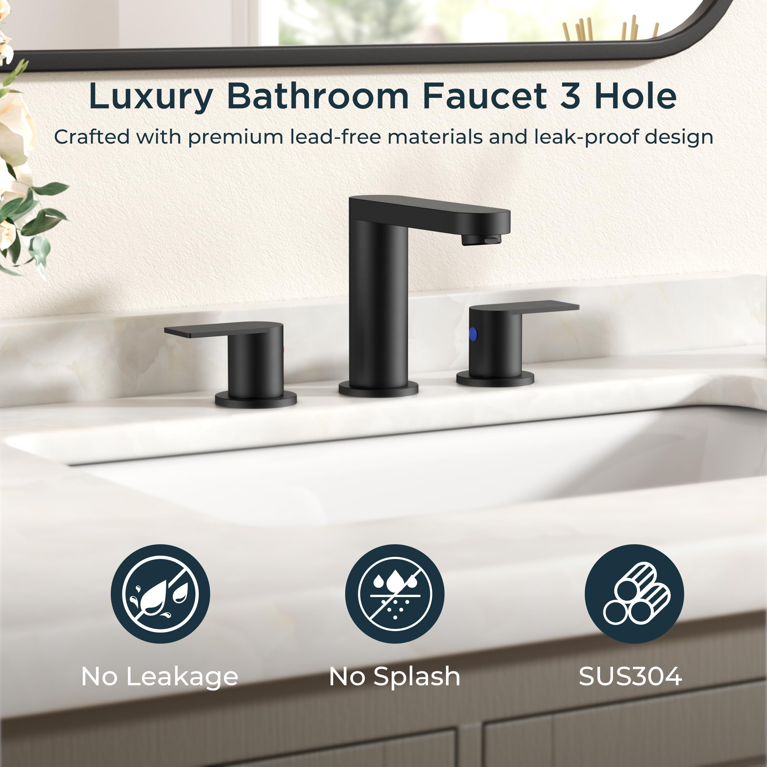FORIOUS matte black faucet splash-free design reduces spray and countertop mess.