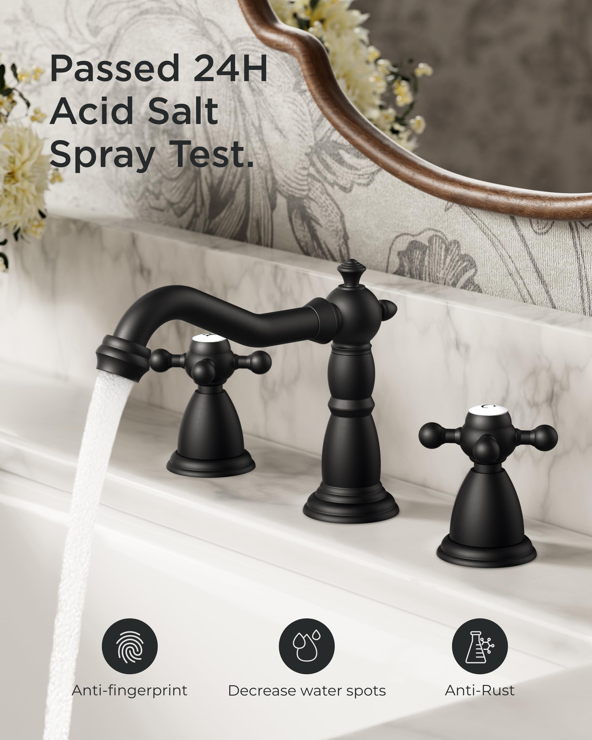 FORIOUS dual-handle design with 1.2gpm aerator reduces splashing while conserving water.