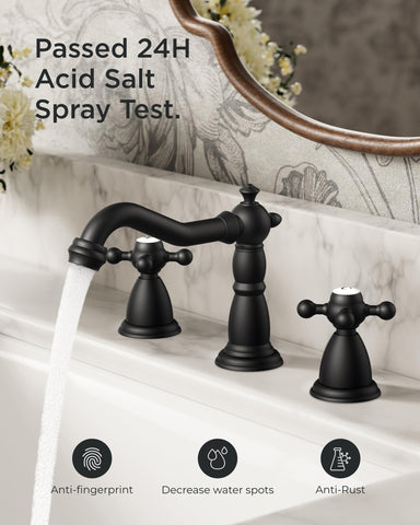 FORIOUS dual-handle design with 1.2gpm aerator reduces splashing while conserving water.