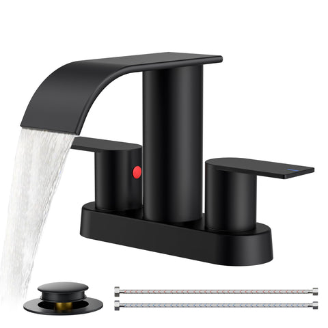 FORIOUS matte black faucet with waterfall spout for a 4-inch centerset sink