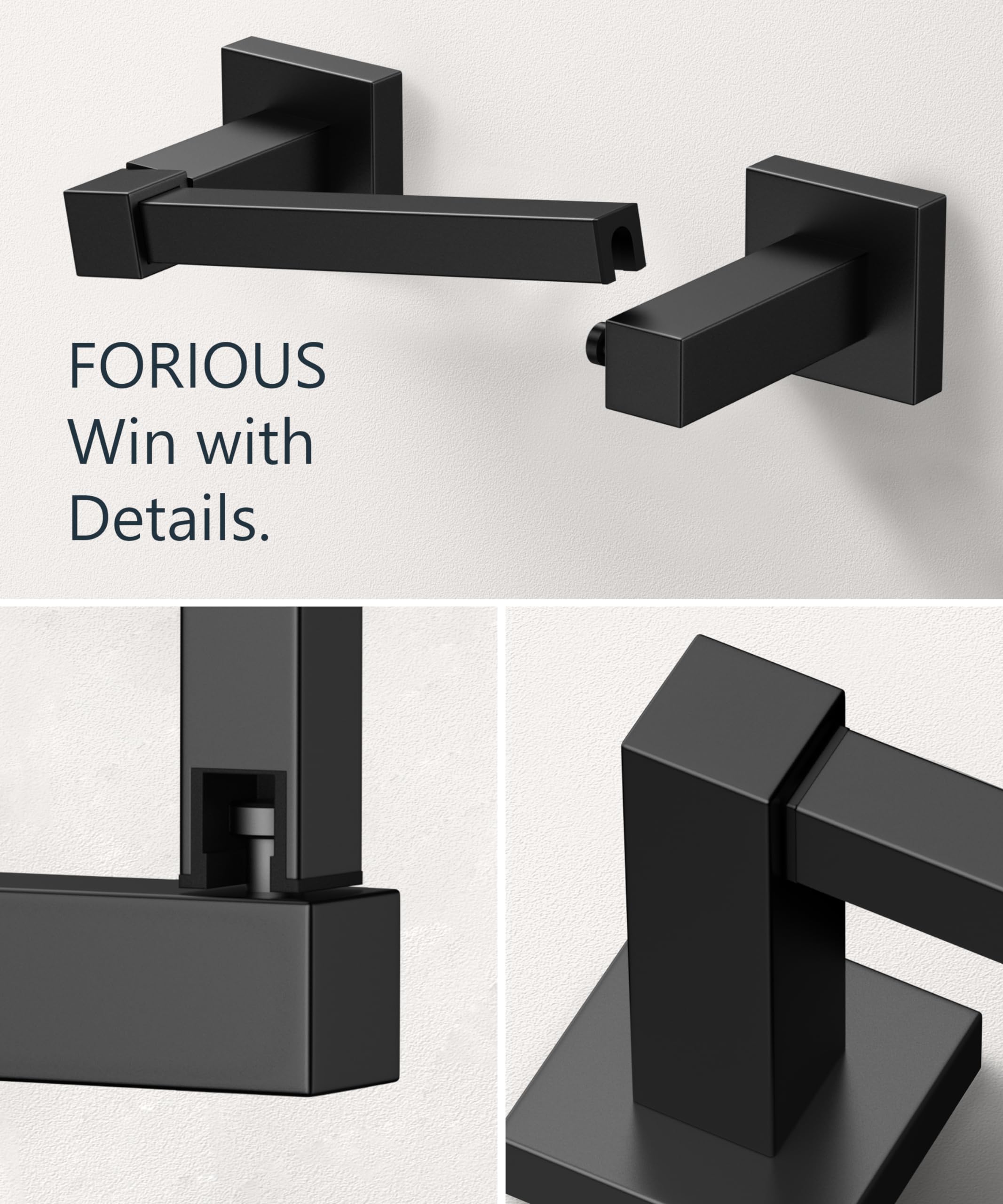 FORIOUS matte black square finish enhances modern bathroom aesthetics