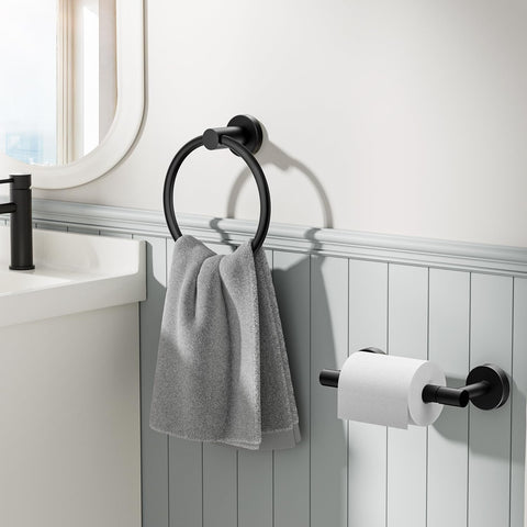FORIOUS matte black towel ring for fast hand drying and a clean bathroom look