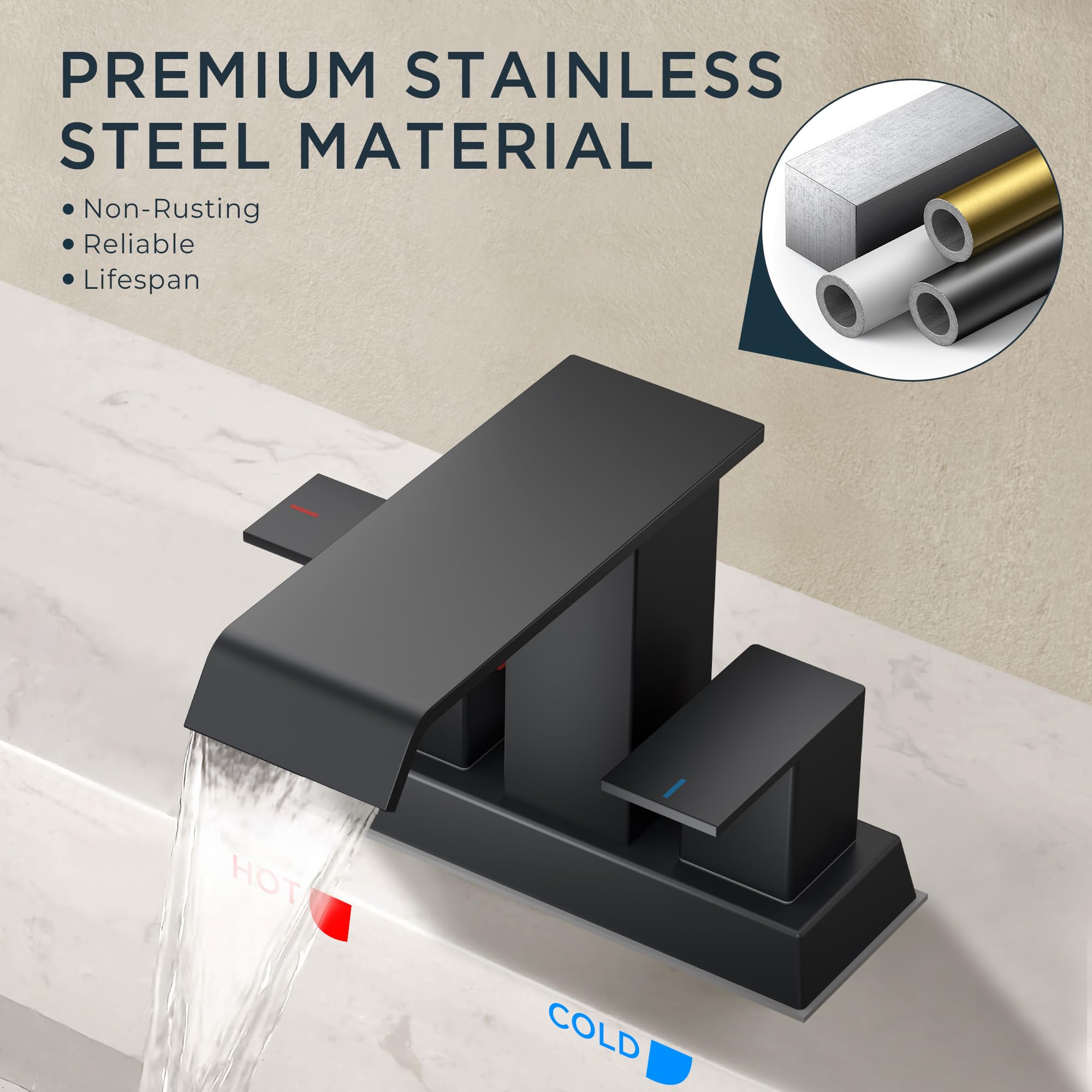 FORIOUS metal pop-up drain in matte black provides quiet drainage.