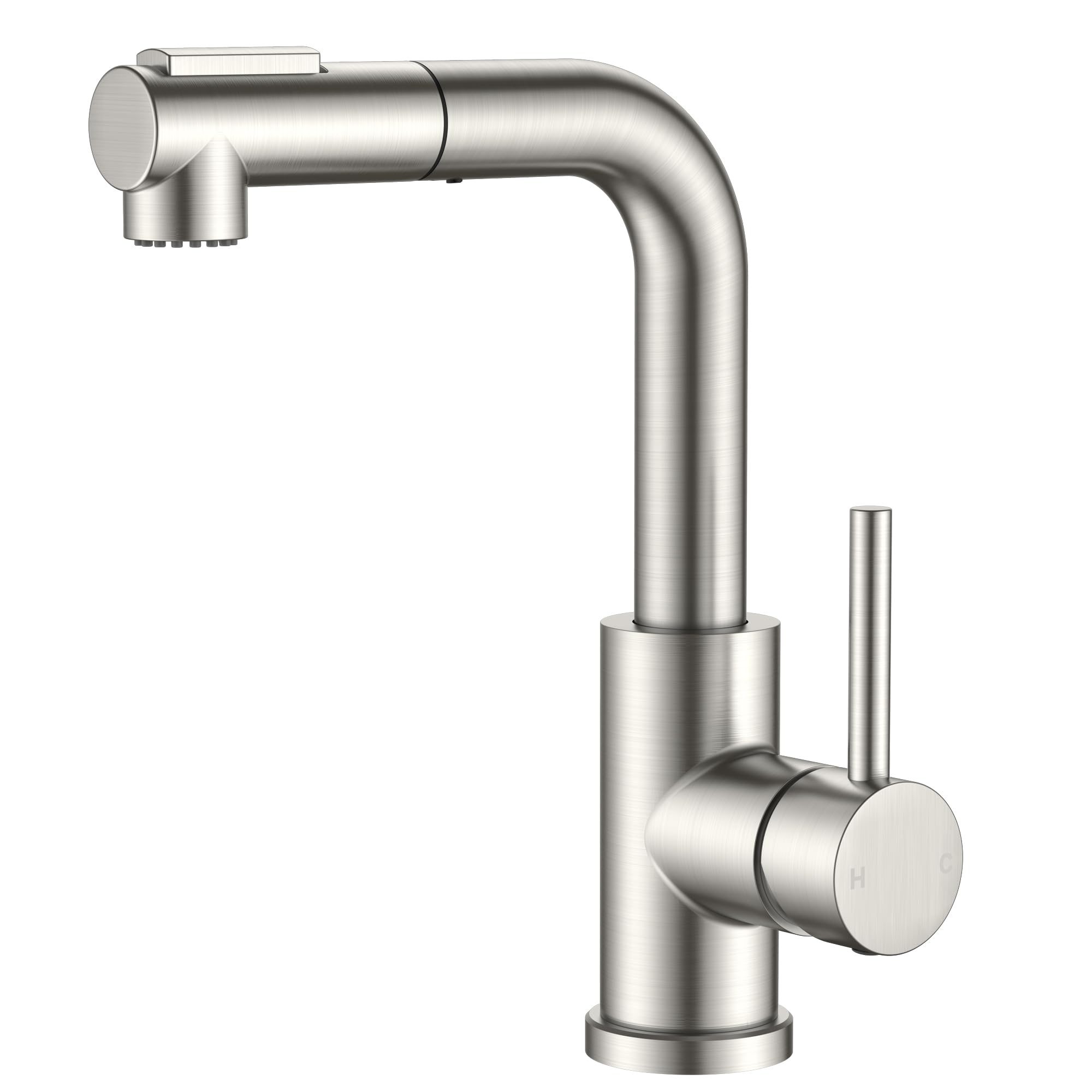 FORIOUS modern bar sink faucet with brushed nickel finish and pull-out sprayer for easy cleaning tasks.