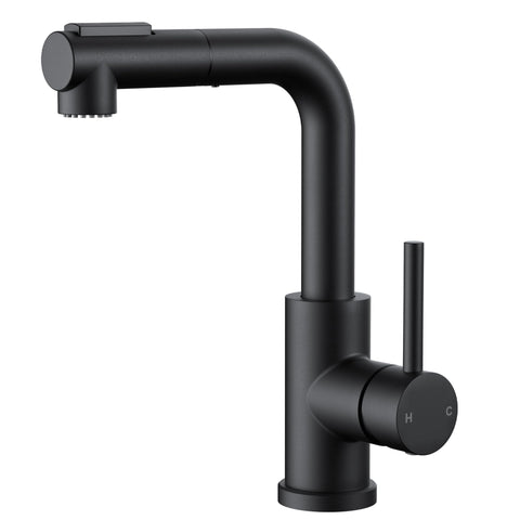 FORIOUS Modern Black Bar Sink Faucet with pull-out sprayer for compact prep spaces, easy reach.