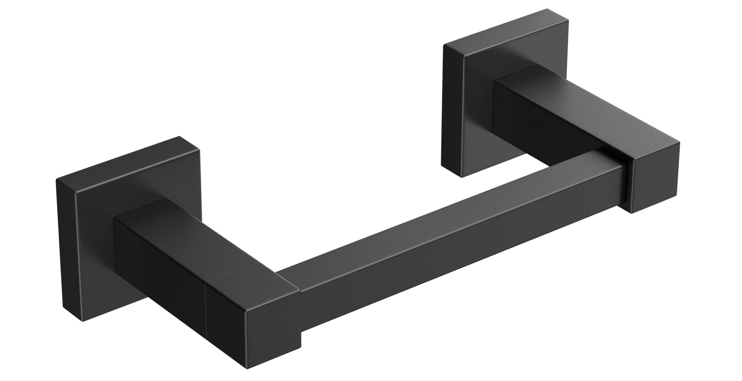 FORIOUS pivoting double-post toilet paper holder in matte black square keeps rolls steady