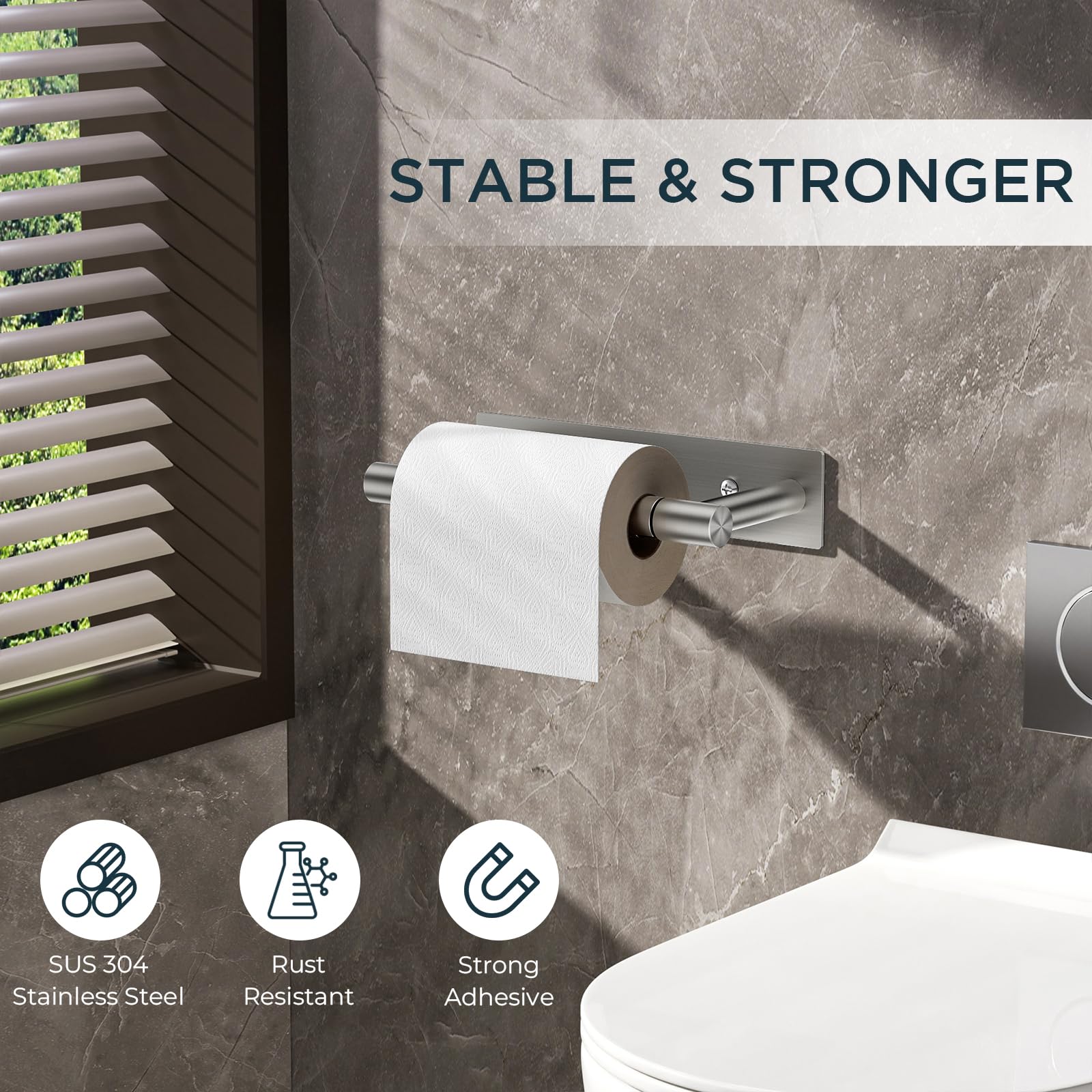 FORIOUS pivoting double-post toilet paper holder enables quick roll changes during busy mornings.