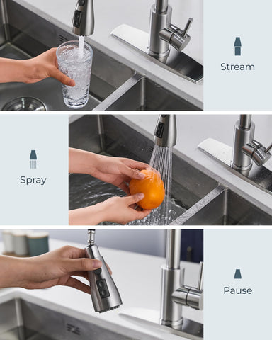 FORIOUS pull-down sprayer offering three modes for flexible washing
