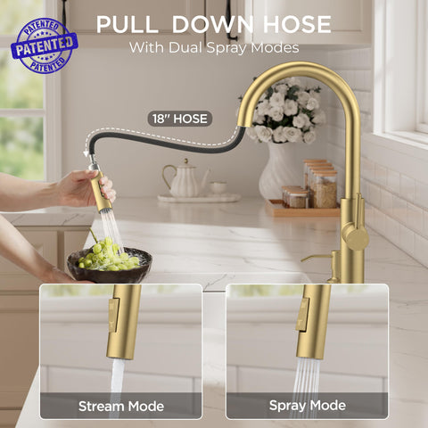 FORIOUS pull-down sprayer with 360° swivel reaches every corner of the sink